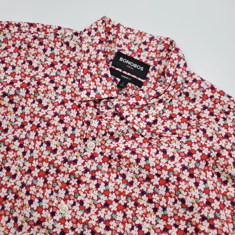 Bonobos Mens Standard Fit Short Sleeve Floral Button Up Shirt Red Large